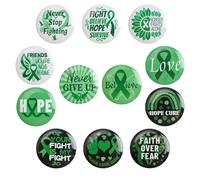 WANDIC 12Pcs Round Green Ribbon Mental Health Pin Badges Alloy Mental Health Awareness Brooches Liver Cancer Pin Badges Souvenir Brooches for Charity Event