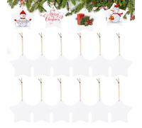 WANDIC 12Pcs Sublimation Ceramic Ornaments, Bulk White Blank Star Ceramic Ornament Blanks Christmas Decoration Charms for Heat Press Printing Christmas Halloween Party Decor