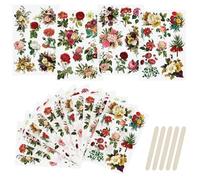 WANDIC 16 Sheets Rub On Transfers for Craft, Sumptuous Retro Flower Decals Waterproof Furniture Stickers for DIY Scrapbooking Wood Glass