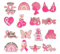 WANDIC 16pcs October Pink Ribbon Badges,Breast Cancer October Awareness Broochs, Mourning Ribbon Pins for Funerals Mourning Events and Memorials,3.5 * 2CM