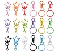 WANDIC 18Pcs Keyrings Swivel Lobster Clasps with Key Ring Hoops, Colorful Round and Stars Shape Keyring Clips Key Chains for Jewellery Making Crafts