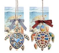 WANDIC 2 Pack Sea Turtle Presents for Women, Wooden Sea Turtle Home Hanging Ornaments with Cards and Black Flannel Bag. Perfect for Beach Decor, Ocean Lover Presents, Mom Birthday