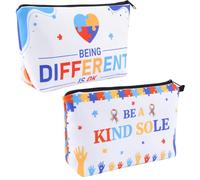 WANDIC 2 PCS Autism Awareness Bags, Autism Makeup Bag Large Capacity Portable Reusable for Cosmetics Daily Storage Charity Events
