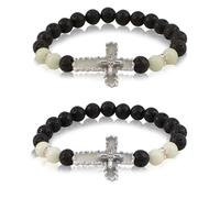 WANDIC 2 Pcs Cross Beads Bracelet, Lighting Up Elastic Christian Bracelet Cross Jesus Wristband for Jewelry Presents