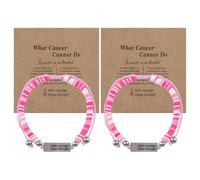 WANDIC 2 PCS Pink October Bracelet, Breast Cancer Pink Ribbon Awareness Adjustable Drawstring Rope Bracelets Women with Metal Courage Strength Charm for Public Lecture