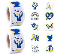 WANDIC 2 Rolls Yellow Blue Ribbon Stickers Down Syndrome Awareness Lable Decal, 500 PCS per Roll Self-Adhesive Decals for Charity Events Daily Decor
