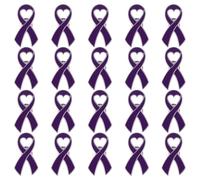 WANDIC 20 Pcs Heart Purple Ribbon Pins,Alzheimer's Awareness Badges Epilepsy Brooches Hodgkin Lymphoma Pins Domestic Violence Badges Metal Brooches for Charity Event