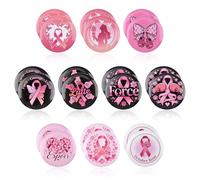 WANDIC 20 PCS October Pink Pins, 10 Different Circular Theme Pink Ribbon Brooches Breast Cancer Awareness Butterfly Metal Pin,for Women Public Activities