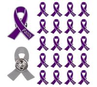WANDIC 20 PCS Purple Pins Alzheimer's Domestic Violence Pancreatic Overdose Awareness Brooches with Butterfly Buckle Metal with Faith Text, for Patients,for Events Daily Wear