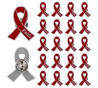WANDIC 20 PCS Red Pins AIDS Awareness Heart Disease Brooches with Butterfly Buckle Steady Badges Metal Faith Text Design, for Events Daily Wear