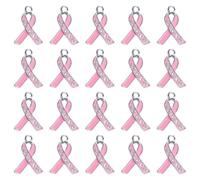 WANDIC 20pcs October Pink Ribbon Pendants,Breast Cancer October Pendants Diamond Charms for Funerals Mourning Events and Memorials