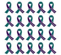 WANDIC 20pcs Teal Purple Ribbons Badges,Preventing Suicide Awareness Badges Sexual Assault Pins for Charitable Organizations Public Welfare Activities,3 * 2.5cm