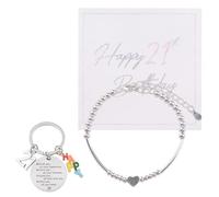 WANDIC 21st Birthday Presents with Card,Adjustable Silver Bead Bracelets and Keychain for Women Coming of Age Ceremony Presents for Mum Daughter Grandma Auntie Friends