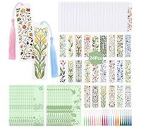 WANDIC 24 PCS Acrylic Bookmark Blanks Watercolor Flowers Theme UV DTF Stickers with Tassels, Transparent Rectangle Bookmarks Crafts DIY Tag