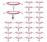 WANDIC 24 Pcs Dance Bracelet Present, Pink Ballerina Party Favors Dance Recital Adjustable Horse Rope Braided Bracelets for Wedding Bridal Shower Ballet Friends Mate for Women