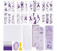 WANDIC 24 PCS Purple Ribbon Acrylic Bookmark Blank,Alzheimer's Disease Domestic Violence Awareness UV DTF Rub on Transfer Stickers with Display Cards Transparent Bags Tassels, for DIY Crafts