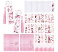 WANDIC 24 Sets Acrylic Bookmark Blanks,Bookmark UV DTF Rub on Transfer Stickers Flower Text Pattern with Display Cards Mixed Color Tassels, for DIY Crafts (Pink Western Cowboy)