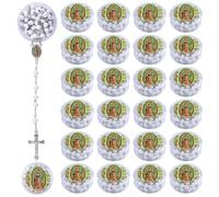 WANDIC 24PCS Bulk White Scented Wooden Rosary Necklace with Cross Pendant, Catholic Rosarios with Round Storage Box for Baptism Favors and Communion Present