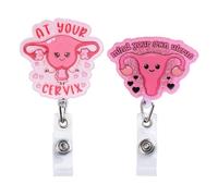 WANDIC 2Pcs At Your Cervix&Mind Your Own Uterus Funny Badge Reels, Pink Retractable ID Card Badge Holder with ID Clip for Nurse Doctor Name Tag Card