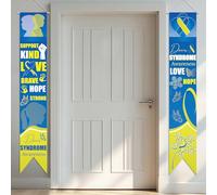 WANDIC 2Pcs Yellow & Blue Ribbon Porch Banners,Down Syndrome Awareness Ribbon Porch Signs World Down Syndrome Day Door Hanging Banners for Charity Events Decoration,180 * 30cm