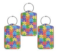 WANDIC 3 Pack Autism Awareness Leather Luggage Tags Autism Puzzle Travel Tags with Privacy Flap Name ID Label and Metal Loop for Women Men Travel