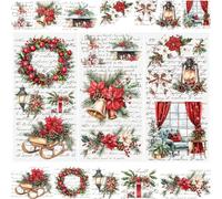 WANDIC 3 Sheets Christmas Berries Rub on Transfer Stickers,Wreath Window Decals Berries Scrapbook Stickers Red Flower Cup Decals Decoupage Paper for Furniture,15 * 30cm