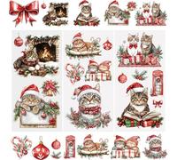 WANDIC 3 Sheets Christmas Transfer Stickers, Furniture Transfer Stickers, Cat Christmas Tree Pattern, for DIY Scrapbooking, Holiday Decoration, 15 * 30cm