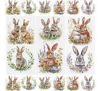 WANDIC 3 Sheets Easter Bunny Rub on Transfer Stickers, Waterproof Decals Furniture Craft Easter Decorative, Rabbit Junk Journals for DIY Scrapbooking, 15 * 30cm