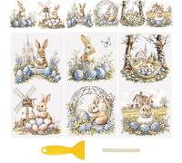 WANDIC 3 Sheets Easter Eggs UV DTF Rub on Transfer Stickers, Cup Warp 3D Waterproof Easter Bunny Decals for DIY Glass Water Bottle Furniture Crafts,15 * 30cm