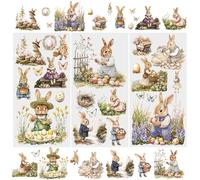 WANDIC 3 Sheets Easter Rub On Transfers Stickers Easter Eggs Bunny Decals Vintage Rabbit Flowers DIY Decor Stickers for Scrapbook Home Window,15x30cm
