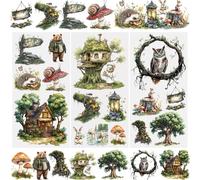 WANDIC 3 Sheets Fairy Tale World Rub On Transfer Stickers Owl Scrapbook Stickers Bear Window Decals Rabbit Waterproof Decals for DIY Furniture Photo Albums,15 * 30cm