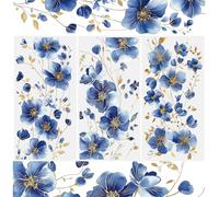 WANDIC 3 Sheets Furniture Transfers Stickers,Rub on Transfers for Crafts Watercolour Blue Gold Flowers Theme Scrapbooking Decals for DIY Home Decor,15 * 30cm