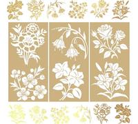 WANDIC 3 Sheets Gilding Rub On Transfer Stickers, Gold Foil Whole Bouquet Flower Theme Decals Waterproof Stickers for Postcard Furniture, 15 * 30cm