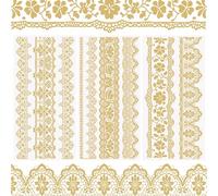 WANDIC 3 Sheets Gold Lace Trim Rub On Transfer Stickers European Retro Scrapbook Stickers Window Decals Waterproof Decals for DIY Furniture Photo Albums,15 * 30cm