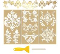 WANDIC 3 Sheets Gold Stamping Rub on Transfers Stickers Retro Pattern Waterproof Decal Furniture Decorative for DIY Postcard Scrapbooking,15 * 30cm