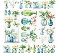 WANDIC 3 Sheets Green Vase Rub on Transfer Stickers Waterproof Decals Furniture Stickers Home Decoration Decals for DIY,15 * 30CM