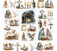 WANDIC 3 Sheets Jesus Rub On Transfer Stickers, Cross Waterproof Decals Furniture Craft Decorative, Junk Journals for DIY Scrapbooking, 15 * 30cm