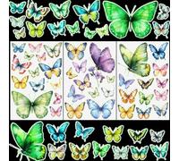 WANDIC 3 Sheets Luminous UV DTF Cup Warp Rub on Transfer Stickers, Noctilucent Butterfly Pattern Waterproof Decal for Furniture, 20 * 30cm