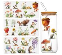 WANDIC 3 Sheets Mini Animals UV DTF Transfer Stickers,Flower Decals Watercolor Stickers for DIY Craft Journal Laptop Cup Bathroom Tile,15 * 30CM