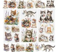WANDIC 3 Sheets Rub On Transfer Stickers, Animal Kitten Style Waterproof Decals Furniture Craft Decorative, Junk Journals for Scrapbook, 15 * 30cm