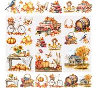 WANDIC 3 Sheets Rub On Transfer Stickers, Autumn Theme Decals Orange Waterproof Decorative Stickers for Album Scrapbooking Photo Window, 15 * 30cm