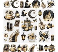 WANDIC 3 Sheets Rub On Transfer Stickers, Black Gold Waterproof Decals Furniture Craft Decorative, Junk Journals for DIY Scrapbooking, 15 * 30cm