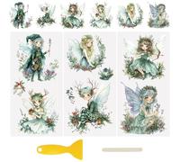 WANDIC 3 Sheets Rub on Transfer Stickers, Cup Warp 3D UV DTF Transfer Decals Cartoon Green Elf Pattern for Furniture Window Crafts, 15 * 30cm