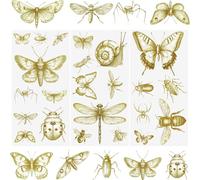WANDIC 3 Sheets Rub on Transfer Stickers, Gold Decorative Furniture Transfer Decal Butterfly Bee Customized Design Strong Adhesion, for Postcard Scrapbooking Decorations,15 * 30cm