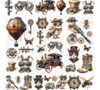 WANDIC 3 Sheets Rub On Transfer Stickers Retro Steam Punk Style Waterproof Decals Furniture Craft Decorative for DIY Scrapbooking Photo Albums,15 * 30cm