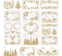WANDIC 3 Sheets Rub on Transfers, Christmas Gold Snowflake Border Scraping Scrapbook Sticker Christmas Tree Junk Journals Decals for Crafts,15 * 30cm