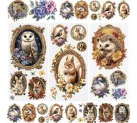 WANDIC 3 Sheets Rub on Transfers for Crafts,Animal Theme Scrapbooking Stickers Furniture Transfers Journal Stickers Squirrel Owl Hedgehog Pattern Decals for DIY Water Bottle Window Laptop,15 * 30cm