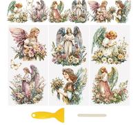 WANDIC 3 Sheets Rub on Transfers Stickers for Furniture, 3D UV DTF Waterproof Transfers Decal with Retro Angel Themes Decorative Decals for DIY Cup Warp Bottles,15x30cm