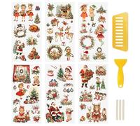 WANDIC 3 Sheets Rub on Transfers, Vintage Christmas Scrapbook Sticker Christmas Reindeer Rabbits Junk Journals Furniture Decals for Crafts,15 * 30cm