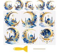 WANDIC 3 Sheets Transfer Sticker for Furniture Ramadan UV 3D DTF Eid al-Fitr Transfer Decal with Blue Moon Castle Waterproof,for Scrapbook Tables Decor,15x30cm